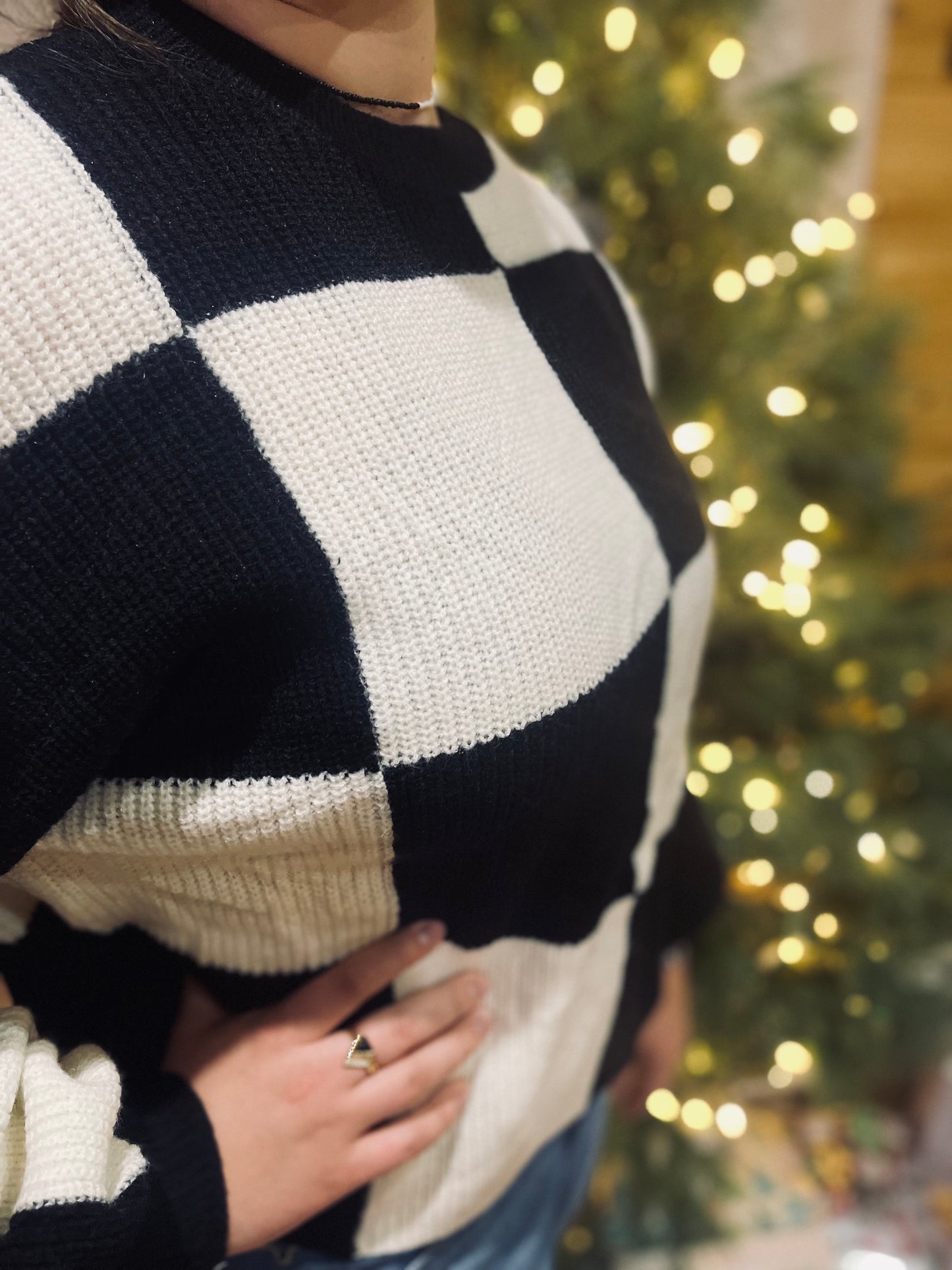 Checkered Chic Knit Sweater